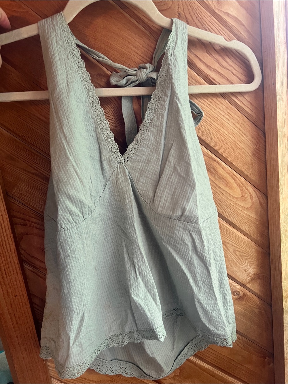Light Sage Green Halter Lace-Trim Women’s Top
